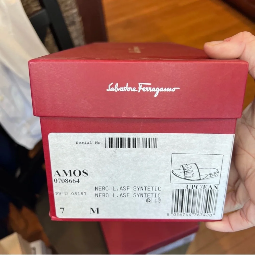 Salvatore Ferragamo Amos Logo Slide Sandals Black